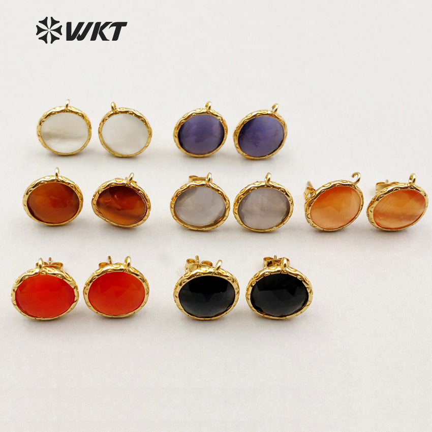 JF170 Wholesale Beautiful Cat Eyes Studs Earring Finding With Best Pure Gold Electroplate Round Shape Studs Earring Finding