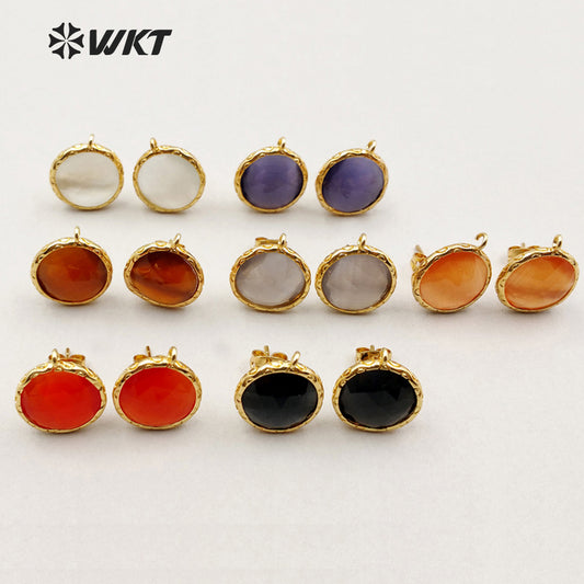 JF170 Wholesale Beautiful Cat Eyes Studs Earring Finding With Best Pure Gold Electroplate Round Shape Studs Earring Finding