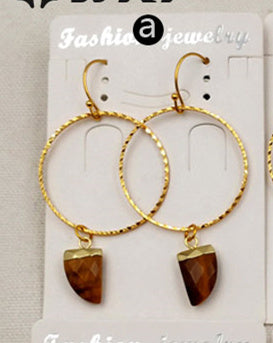 WT-E390 WKT Wholesale New Fashion Unique Lasted 24k Real Gold Plated Hoop Faceted Multi Horn Gemstone Dangle Earrings