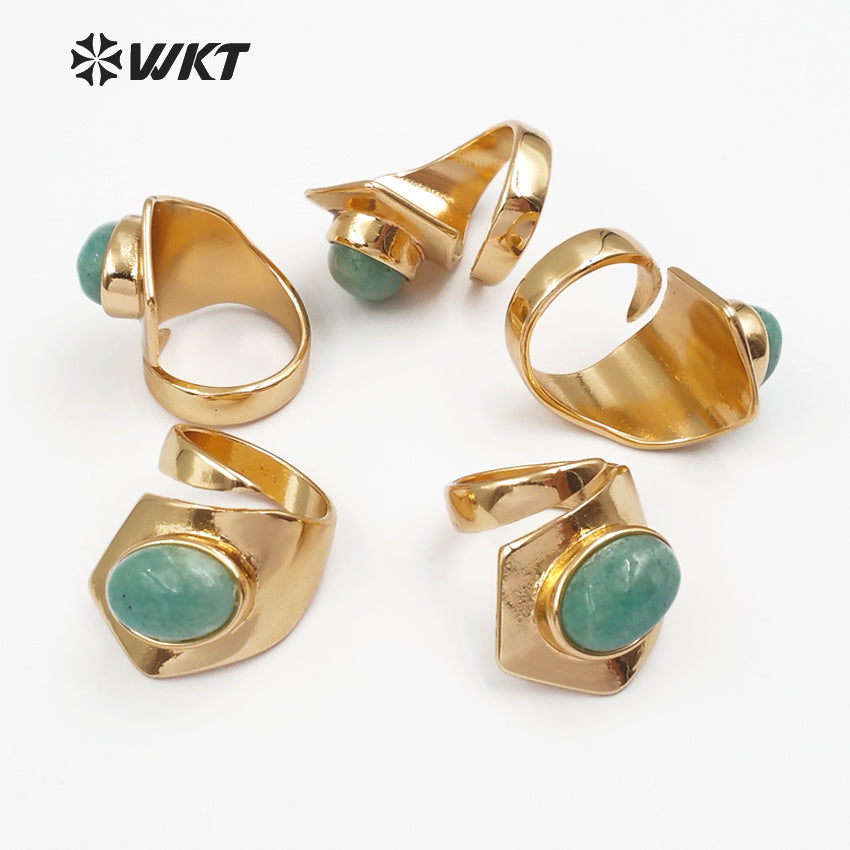 WT-R310 Wholesale Metal Electroplated Stone Ring Adjustable Rings Geometric Shape Elegant for Jade Rings