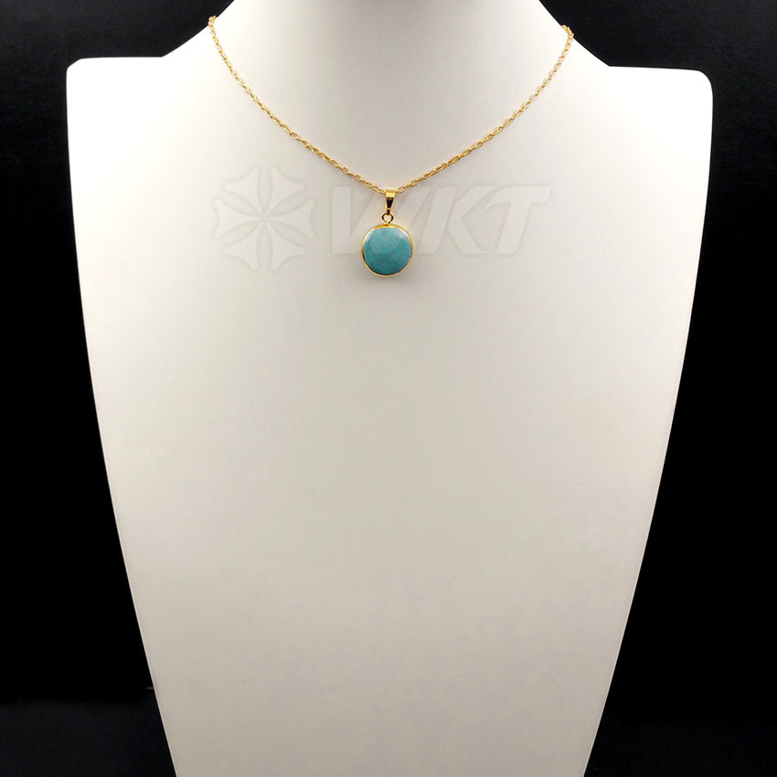 WT-N1000 Wholesale High Quality Generous Design Necklace 18 Inch Natural Green Turquoise Round Shape 24K Real Gold Plated