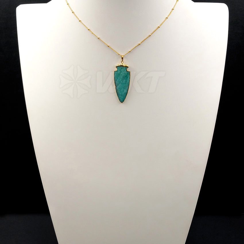 WT-N1003 Wholesale Hot Sale Generous Design Necklace 18 Inch 18K Gold Plated Chain Natural Amazonite Raw Stone Bead Chain