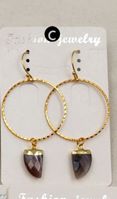 WT-E390 WKT Wholesale New Fashion Unique Lasted 24k Real Gold Plated Hoop Faceted Multi Horn Gemstone Dangle Earrings