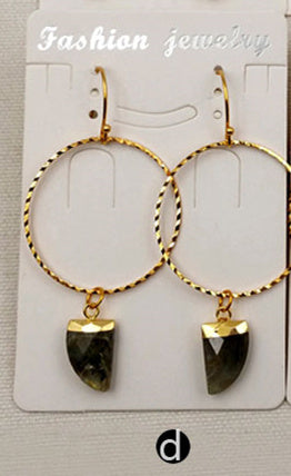 WT-E390 WKT Wholesale New Fashion Unique Lasted 24k Real Gold Plated Hoop Faceted Multi Horn Gemstone Dangle Earrings