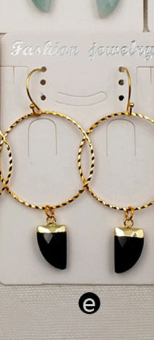 WT-E390 WKT Wholesale New Fashion Unique Lasted 24k Real Gold Plated Hoop Faceted Multi Horn Gemstone Dangle Earrings