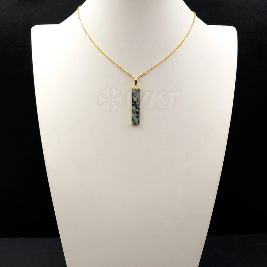WT-N1020 Wholesale Long bar Abalone Shell Necklace with 18inch Long Real Gold Electroplated Simple Abalone Shell Necklace