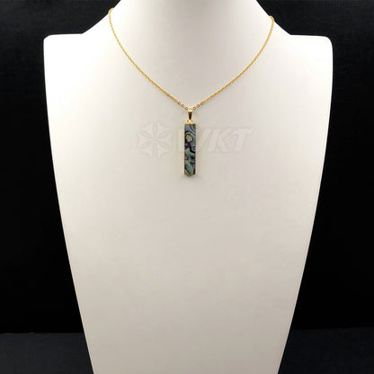 WT-N1020 Wholesale Long bar Abalone Shell Necklace with 18inch Long Real Gold Electroplated Simple Abalone Shell Necklace