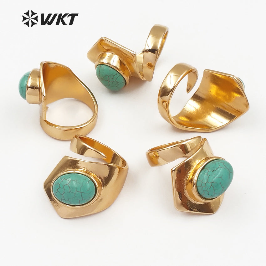 WT-R308 2023Wholeasale 24k Gold Electroplated Stone Ring Adjustable Size Rings Geometric Shape Elegant for Malachite Ring