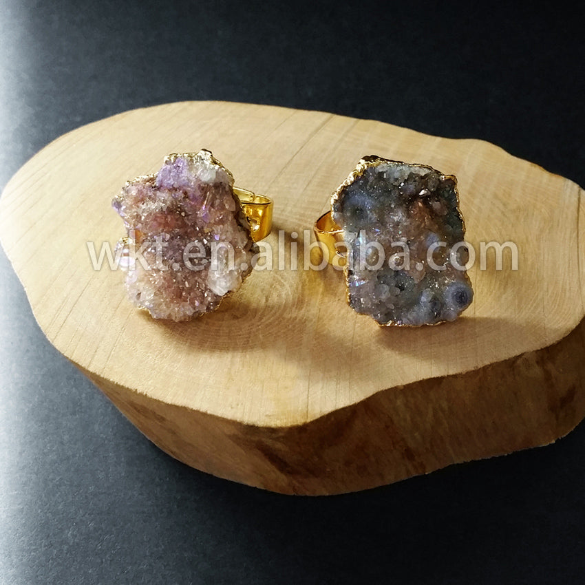 WT-R221 Fashion Design Elegant Grey Druzy Stone Ring With 24k Gold Plated, Fashion Grey Stone Ring