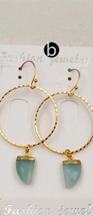 WT-E390 WKT Wholesale New Fashion Unique Lasted 24k Real Gold Plated Hoop Faceted Multi Horn Gemstone Dangle Earrings