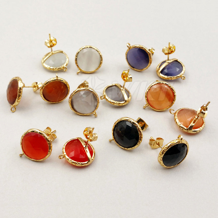 JF170 Wholesale Beautiful Cat Eyes Studs Earring Finding With Best Pure Gold Electroplate Round Shape Studs Earring Finding