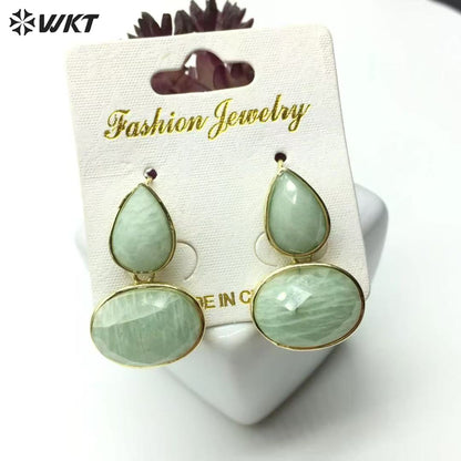 WT-E823 Wholesale Trendy Gold Electroplated Double Natural Gemstones Women Earrings For Party Daily Decorative Jewelry