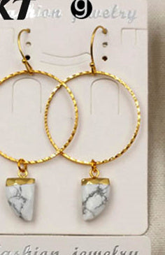 WT-E390 WKT Wholesale New Fashion Unique Lasted 24k Real Gold Plated Hoop Faceted Multi Horn Gemstone Dangle Earrings