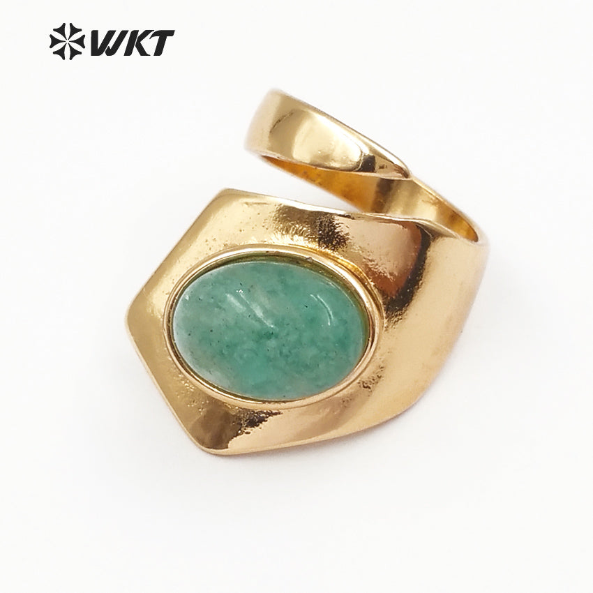 WT-R310 Wholesale Metal Electroplated Stone Ring Adjustable Rings Geometric Shape Elegant for Jade Rings