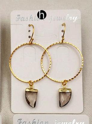 WT-E390 WKT Wholesale New Fashion Unique Lasted 24k Real Gold Plated Hoop Faceted Multi Horn Gemstone Dangle Earrings