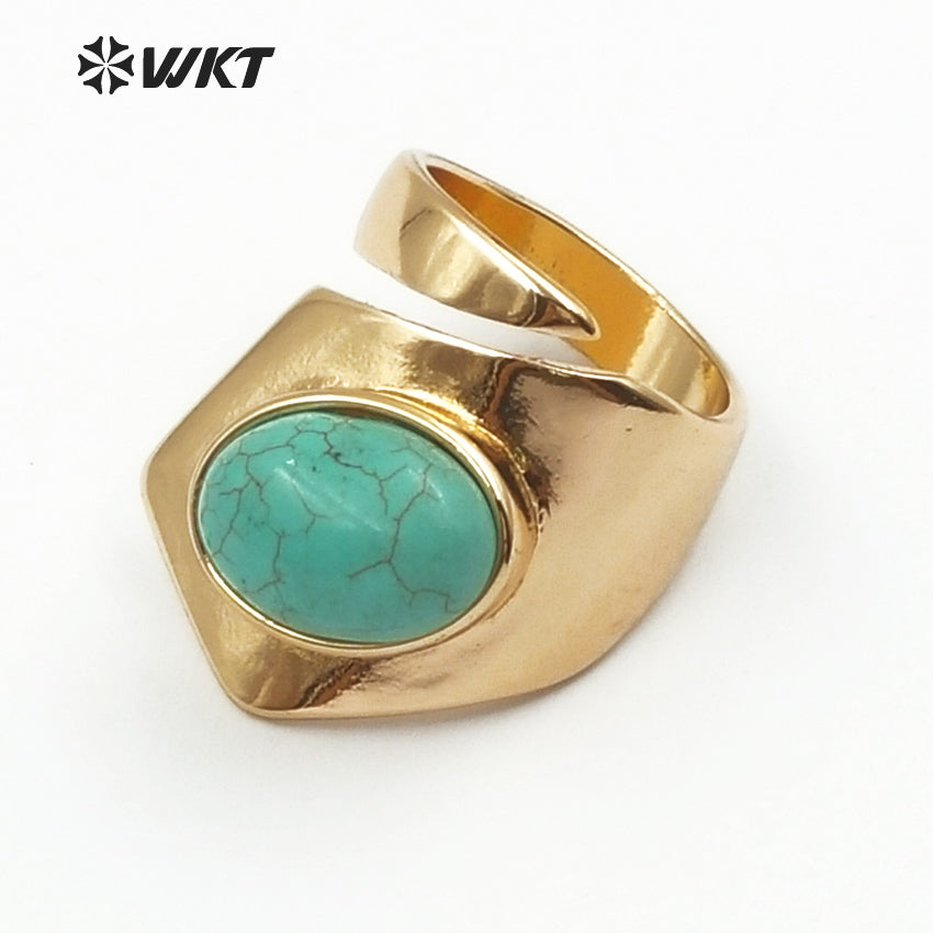 WT-R308 2023Wholeasale 24k Gold Electroplated Stone Ring Adjustable Size Rings Geometric Shape Elegant for Malachite Ring