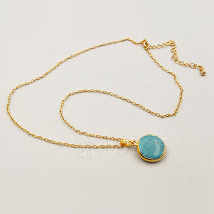 WT-N1000 Wholesale High Quality Generous Design Necklace 18 Inch Natural Green Turquoise Round Shape 24K Real Gold Plated