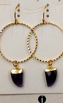 WT-E390 WKT Wholesale New Fashion Unique Lasted 24k Real Gold Plated Hoop Faceted Multi Horn Gemstone Dangle Earrings