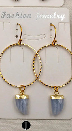 WT-E390 WKT Wholesale New Fashion Unique Lasted 24k Real Gold Plated Hoop Faceted Multi Horn Gemstone Dangle Earrings