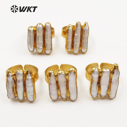 WT-R305 2018 New 18K Metal Electroplated Adjustable Rings Geometric Shape for Elegant Women with Freshwater Pearl Ring