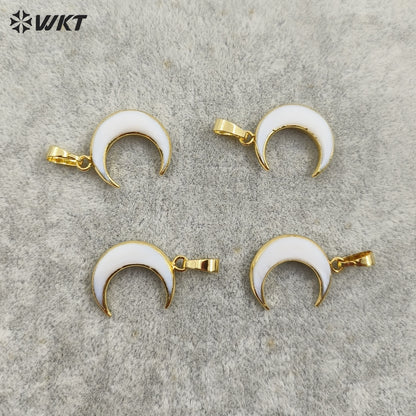 WT-P956 New Arrival Wholesale Natural White Shell Pendant,24k Real Gold Electroplated Moon Shell Pendant for Gift