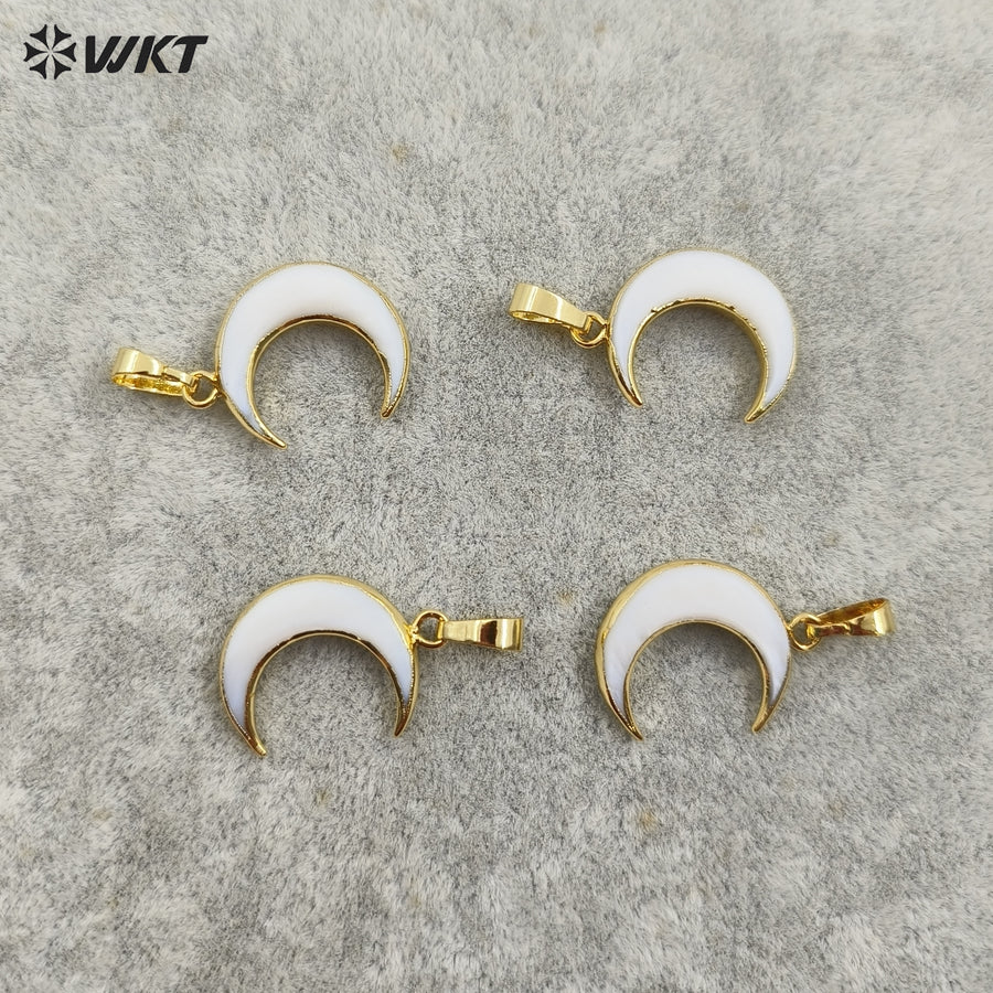 WT-P956 New Arrival Wholesale Natural White Shell Pendant,24k Real Gold Electroplated Moon Shell Pendant for Gift