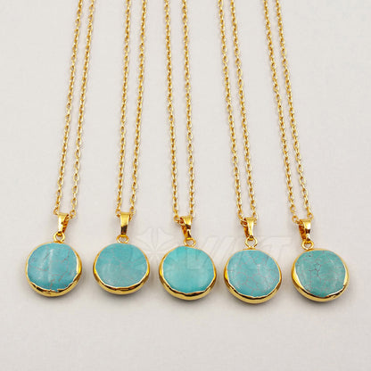 WT-N1000 Wholesale High Quality Generous Design Necklace 18 Inch Natural Green Turquoise Round Shape 24K Real Gold Plated