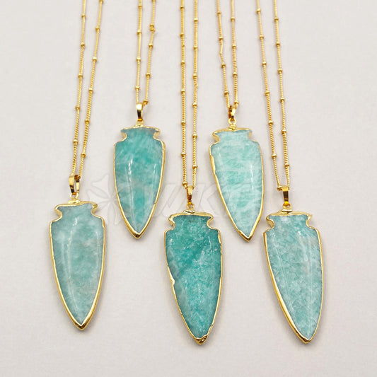 WT-N1003 Wholesale Hot Sale Generous Design Necklace 18 Inch 18K Gold Plated Chain Natural Amazonite Raw Stone Bead Chain