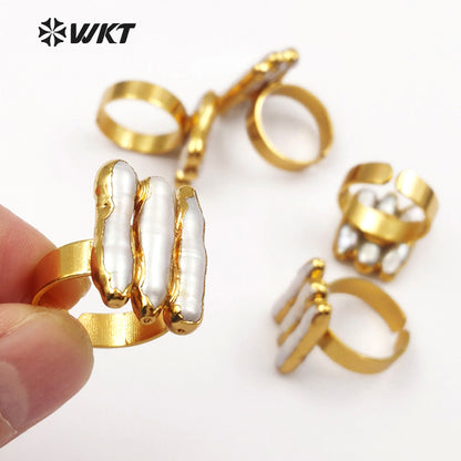 WT-R305 2018 New 18K Metal Electroplated Adjustable Rings Geometric Shape for Elegant Women with Freshwater Pearl Ring