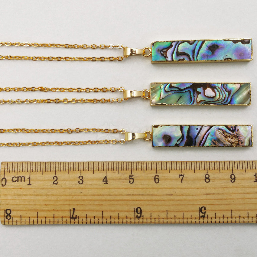 WT-N1020 Wholesale Long bar Abalone Shell Necklace with 18inch Long Real Gold Electroplated Simple Abalone Shell Necklace