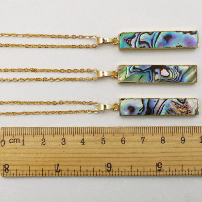 WT-N1020 Wholesale Long bar Abalone Shell Necklace with 18inch Long Real Gold Electroplated Simple Abalone Shell Necklace