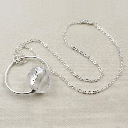 WT-N1011 Wholesale Raw Crystal Quartz Chunky Stone Necklace, Fashion Fancy Big Ring Crystal Stone Necklace