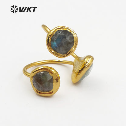 WT-R315 Vintage Design Three Stones on the Surface of the Ring Natural Amethyst Rose Quartz Labradorite and Pearls Mix Rings