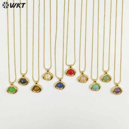 WT-N1496 The New Listing Trendy Gold Plated Fine Chain Natural Gemstone Round Pendant Necklace As Ladies Birthday Gift