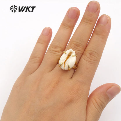 WT-R314 Wholesale Prong Setting High Quality Rings Women Wedding Bridesmaid Jewelry Vogue Natural Cowrie Shell Rings