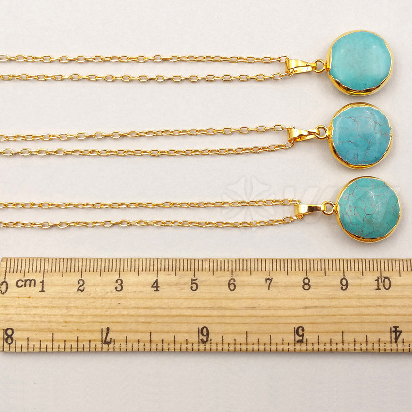WT-N1000 Wholesale High Quality Generous Design Necklace 18 Inch Natural Green Turquoise Round Shape 24K Real Gold Plated