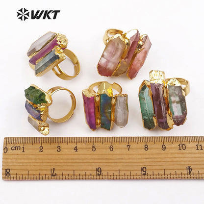 WT-R302 Wholesale High Quality Exclusive Custom in Gold Electroplated Adjustable Size for Aura Quartz Ring