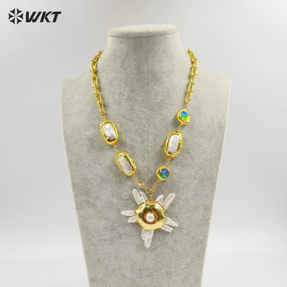 WT-JN256 Amazing Gorgeous Freshwater Pearl Chain Big Pendant Handmade Beads Necklace in 19 Inch Long