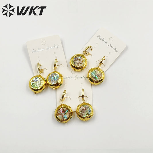 WT-MPE100 Latest Style Yellow Brass Abalone Shell Natural 18k Gold Plated Gift Weeding Romantic Pendant Earrings
