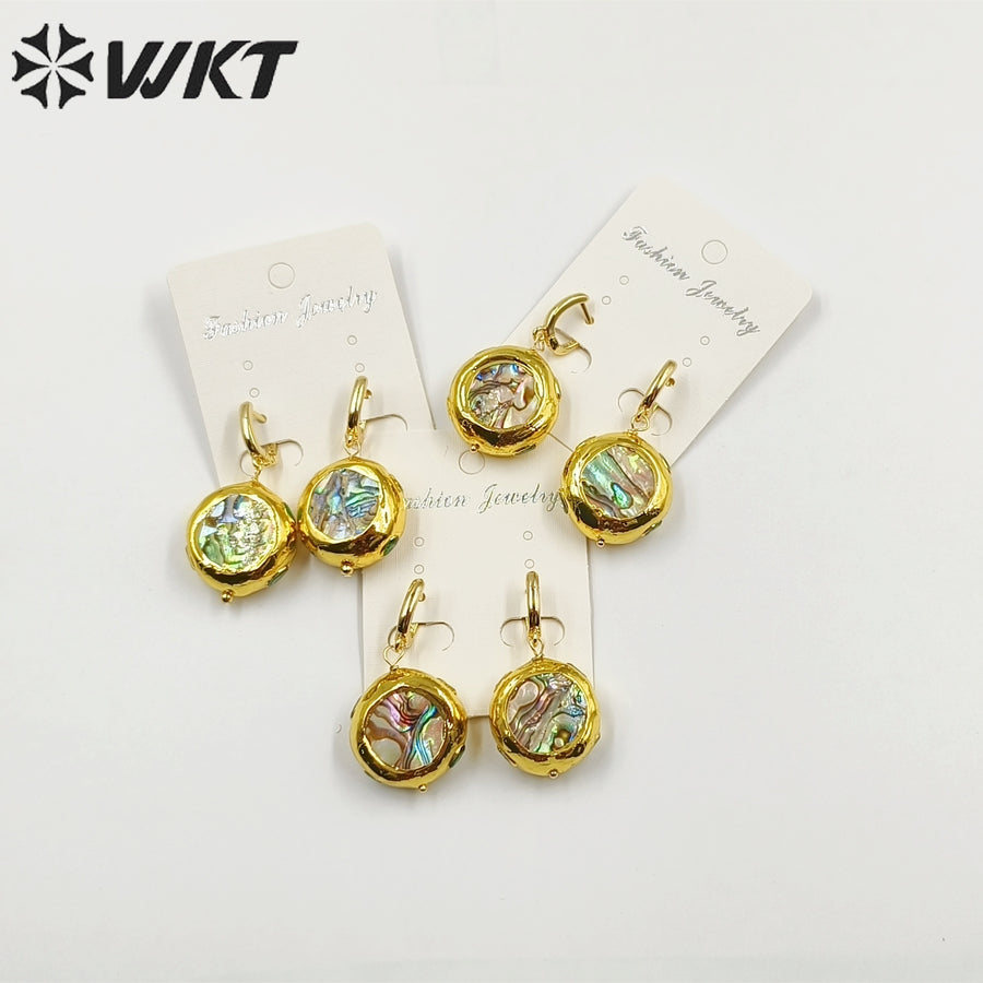 WT-MPE100 Latest Style Yellow Brass Abalone Shell Natural 18k Gold Plated Gift Weeding Romantic Pendant Earrings