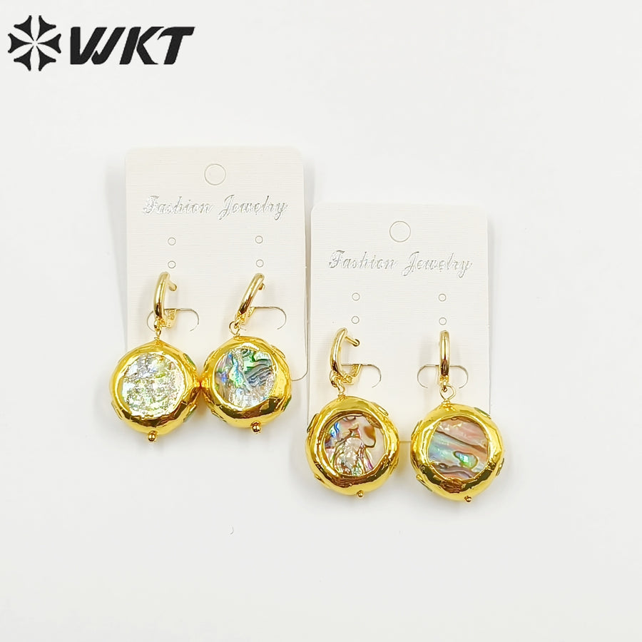 WT-MPE100 Latest Style Yellow Brass Abalone Shell Natural 18k Gold Plated Gift Weeding Romantic Pendant Earrings