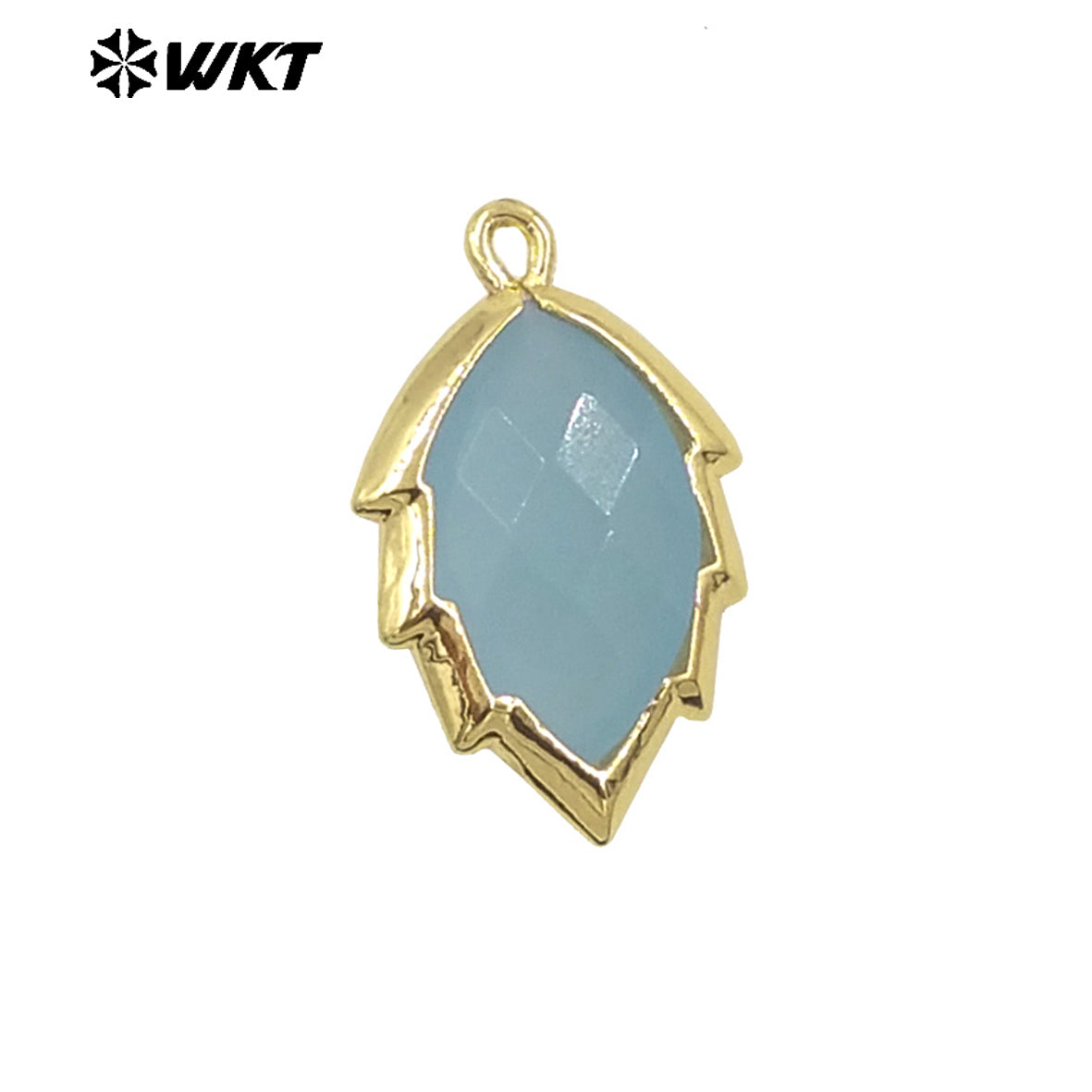 WT-P1990 Simple and Small Natural Multi-Type Gemstone 18K Gold Plated Delicate Leaf Shape Pendant Unisexes Jewelry DIY Necklace