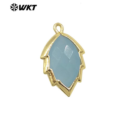WT-P1990 Simple and Small Natural Multi-Type Gemstone 18K Gold Plated Delicate Leaf Shape Pendant Unisexes Jewelry DIY Necklace