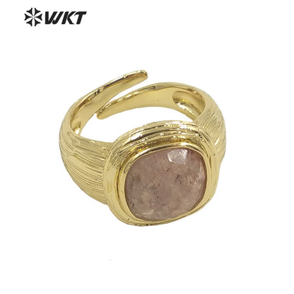 WT-R455 New Design Satin Finished Simple Stone Women Ring 18k Gold Plated square Stone Gemstone Party Ring