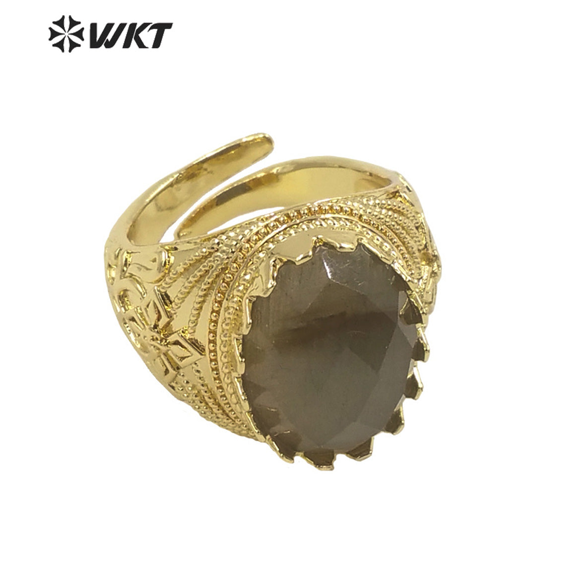 WT-R456 Wholesale Newest Spring Design 18k Gold Plated Oval Natural Stone Ring Gold Bezel Setting Europe Popular Jewelry Ring