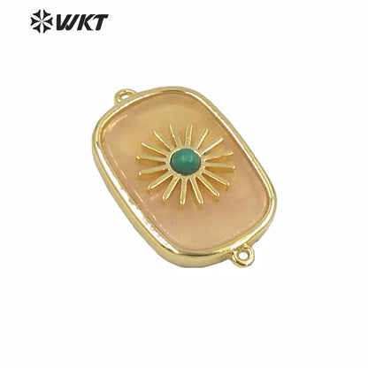 WT-C297 Newest Design High Polish Surface Natural Stone Double Loops Connectors Women Gold Bezel Precious Stone Connectors