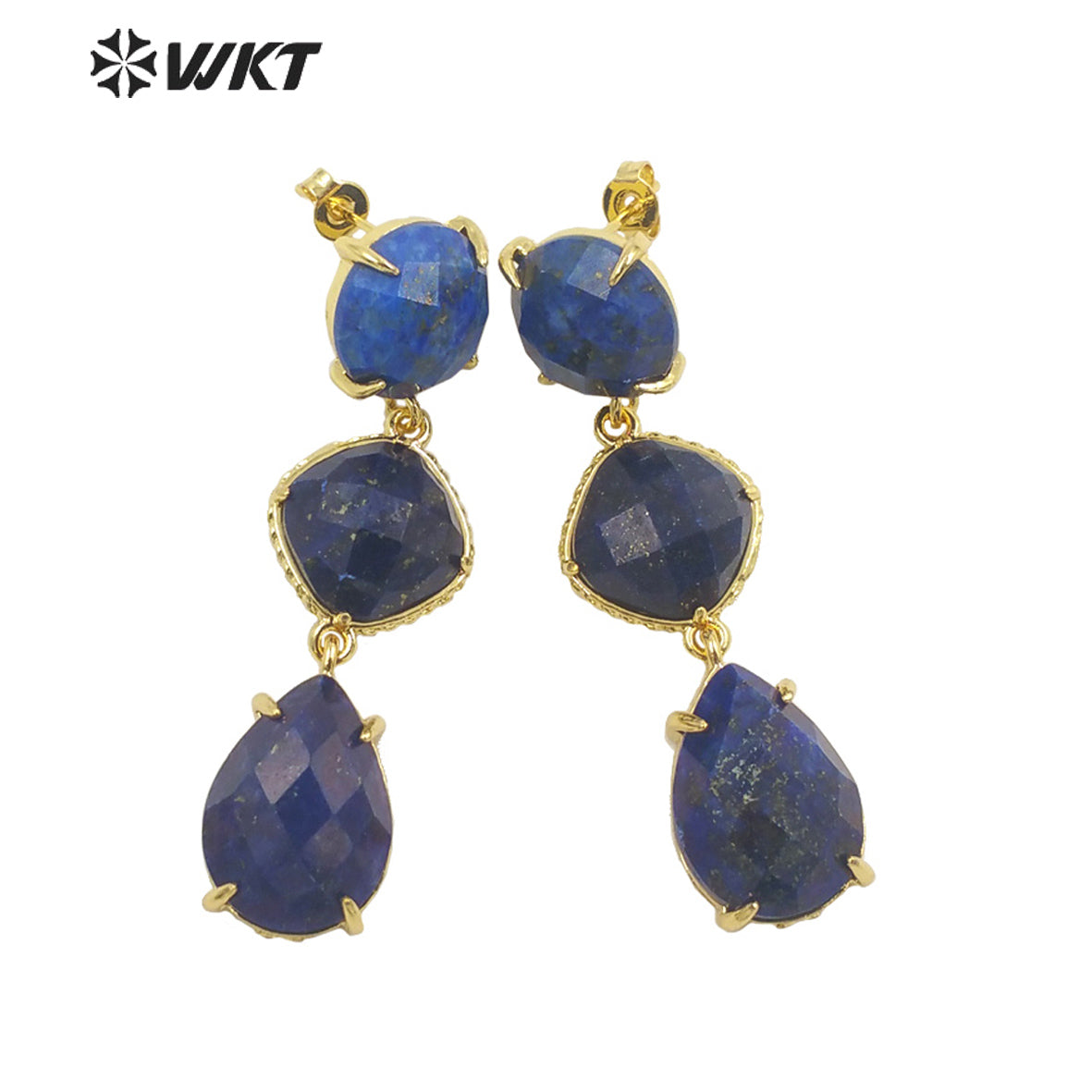 WT-E689 Wholesale Fashion Triple Stone Long Dangle Earrings Gorgeous Lady Prong Setting Natural Gemstone Birthday Stone Earrings