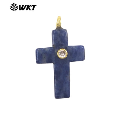 WT-P2110 High Quality Natural Gemstones Setting In Zircon Cross Shape Charms Pendants For Women Handmade Earrings Design