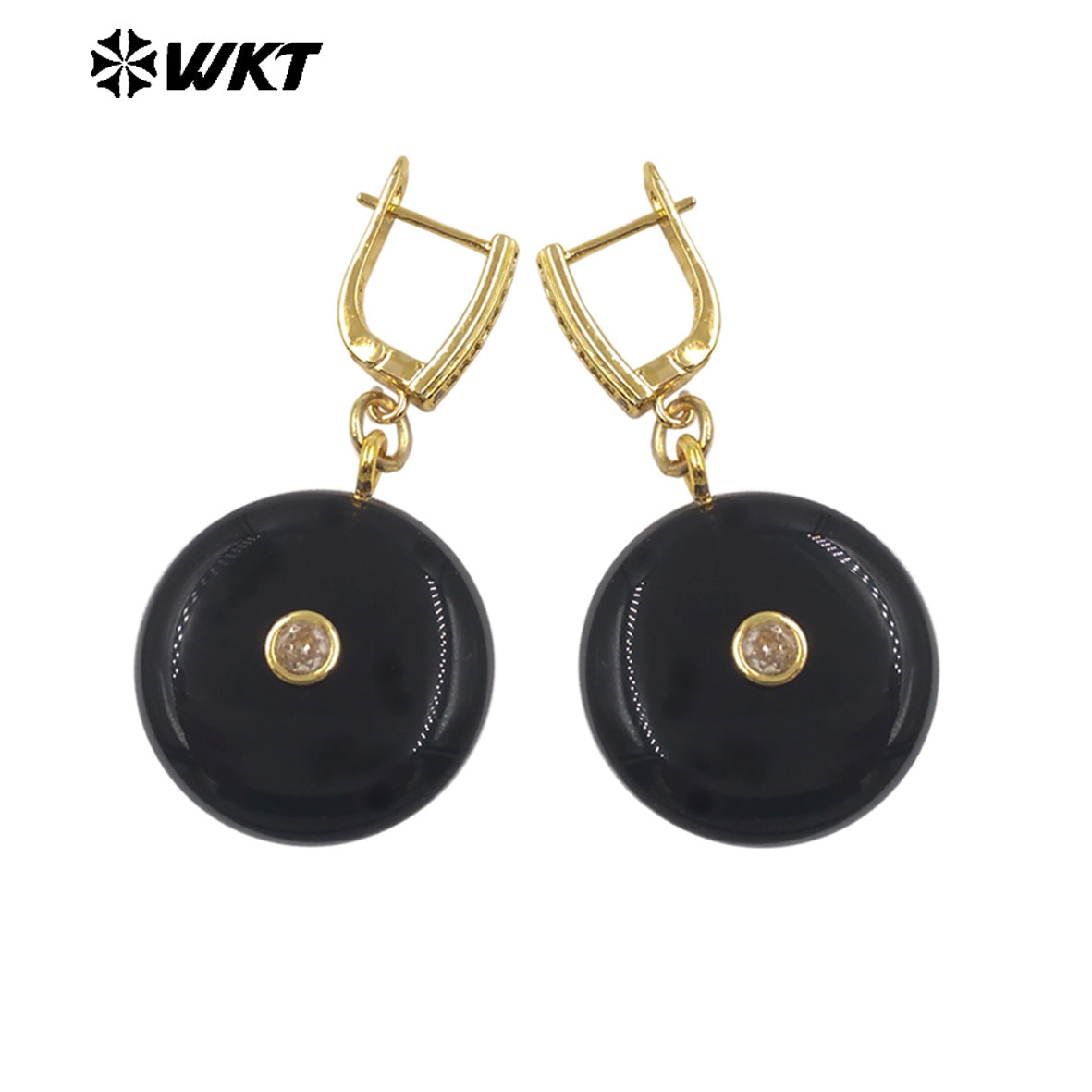 WT-E809 Fashionable Rose Quartz Various Natural Gemstones With Zircon Round Gold Earrings As Women Daily Elegant Jewelry
