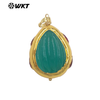 WT-P2071 Wonderful 18K Gold Electroplated Colorful Glaze Hand Carved Waterdrop Shape Pendants For Women Necklace DIY Making